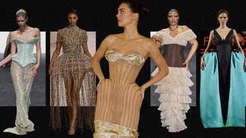 fashion design exhibition showcasing five distinct avantgarde dresses