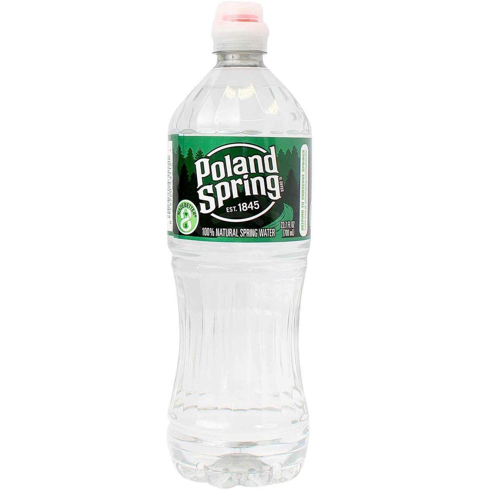 plastic bottle of poland spring water