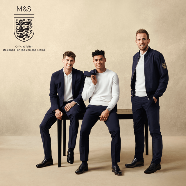 john stones, ollie watkins and harry kane, wearing the fa collection