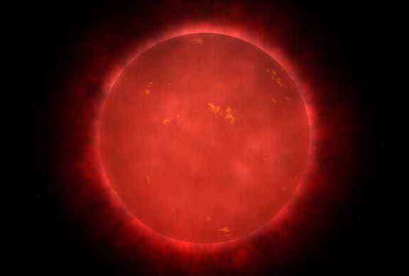 In deze illustratie is de Ster van Teegarden een zeer zwakke rode dwerg op een afstand van circa twaalf lichtjaar van de aarde Rond deze oude gedimde ster draaien volgens astronomen vermoedelijk twee exoplaneten rond in omloopbanen die als leefbaar worden beschouwd Dat betekent dat leven zoals wij dat kennen op beide planeten zou kunnen voorkomen