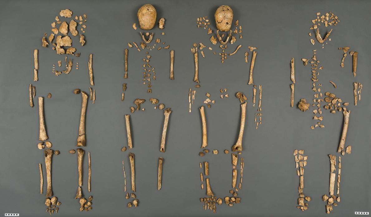De resten van de vier mannen waren slecht bewaard gebleven er werd slechts 30 van elk skelet teruggevonden