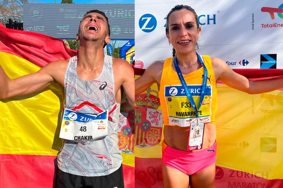 ibrahim chakir y esther navarrete campeones de espana de maraton en sevilla