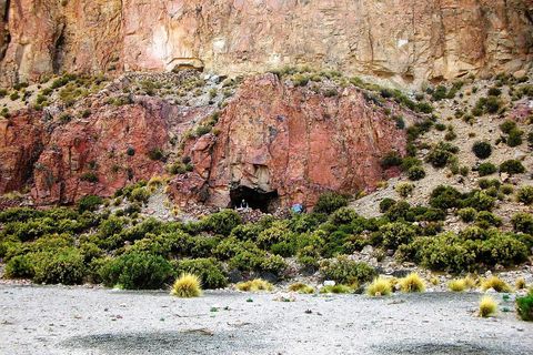 De ingang van de grot Cueva del Chileno in het zuidwesten van Bolivia die in de loop van 4000 jaar met tussenpozen door mensen werd bewoond De rituele zak werd hier in 2010 ontdekt