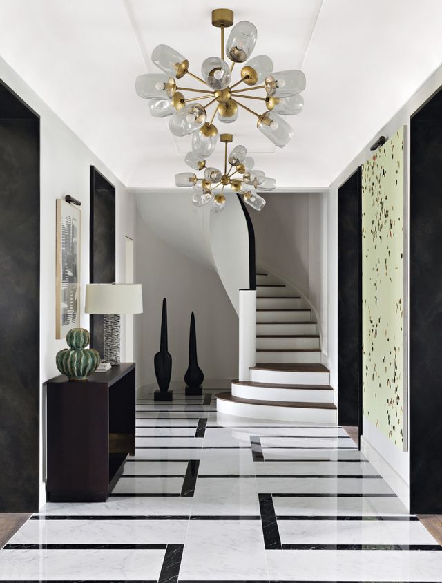 White, Ceiling, Interior design, Floor, Room, Property, Stairs, Black-and-white, Lighting, Wall, 