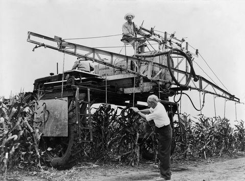 Boeren in Illinois in de VS besproeien in 1948 een akker met Syndeet een insecticide dat DDT bevatte Hoewel een Nobelprijs was toegekend voor de ontdekking van DDT beseften experts na verloop van tijd dat het middel zeer schadelijk voor het milieu was onder meer doordat het de schalen van vogeleieren dunner maakte In 1972 werd DDT eindelijk verboden waardoor de Amerikaanse zeearend de slechtvalk en veel andere bedreigde vogels werden behoed voor uitsterving