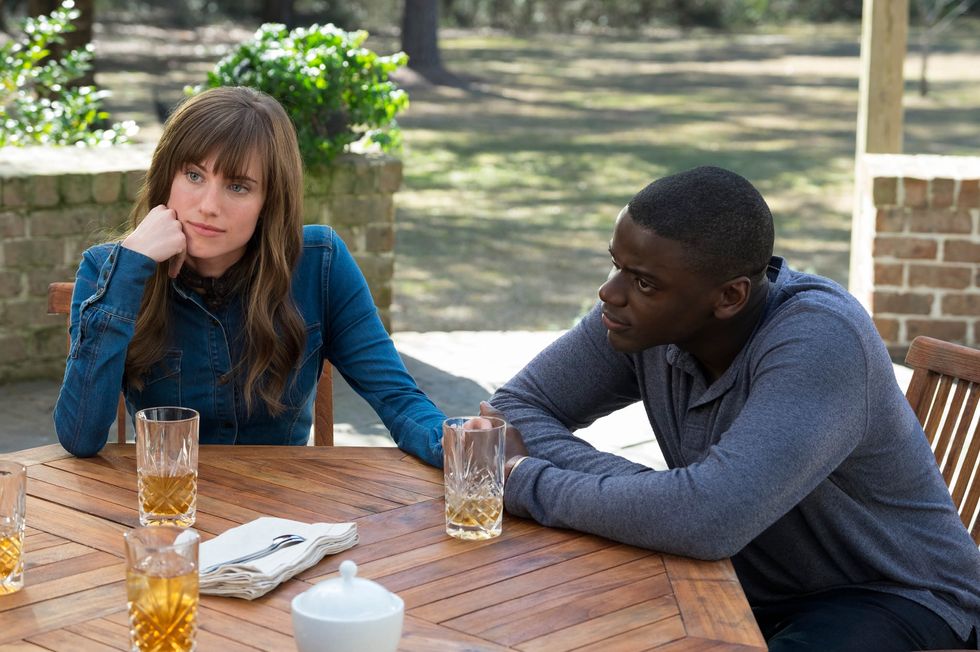 rose allison williams connects with boyfriend chris daniel kaluuya in universal pictures’ get out, a speculative thriller from blumhouse producers of the visit, insidious series and the gift and the mind of jordan peele  when a young african american man visits his white girlfriend’s family estate, he becomes ensnared in a more sinister real reason for the invitationcredit justin lubin