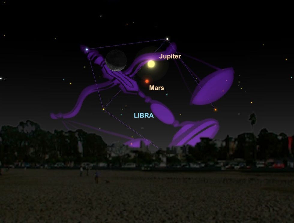 Kijk op 11 januari naar de driehoek van de maan Jupiter en Mars