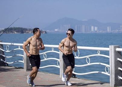 Barechested, Running, Jogging, Recreation, Muscle, Fun, Exercise, Physical fitness, Individual sports, Vacation, 