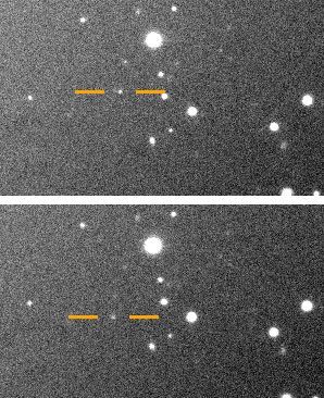 Beelden van de Magellan telescoop in Chili laten de vreemde nieuwe maan Valetudo zien bewegend tegen een achtergrond van sterren