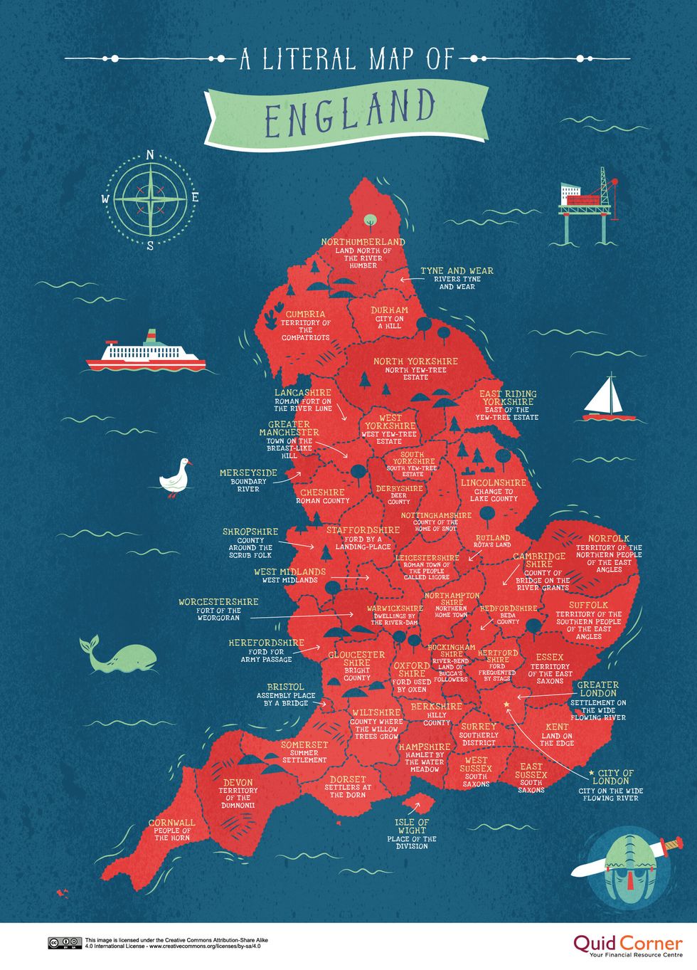 Literal Name Map Of Great Britain - England - Quick Quid