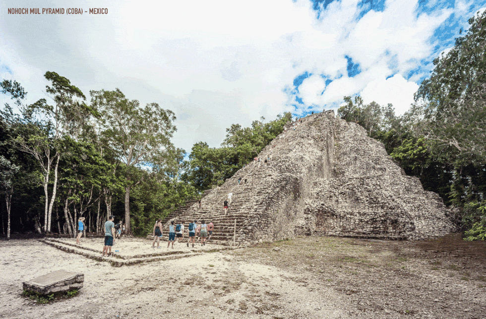 Archaeological site, Pyramid, Monument, Sky, Tree, Historic site, Maya civilization, Ruins, Ancient history, Architecture, 