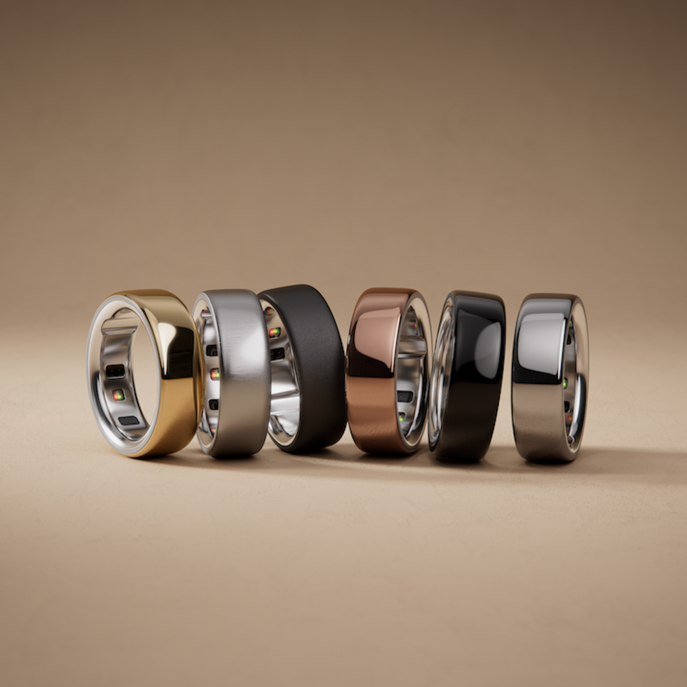 a collection of six stylish rings in various metallic finishes