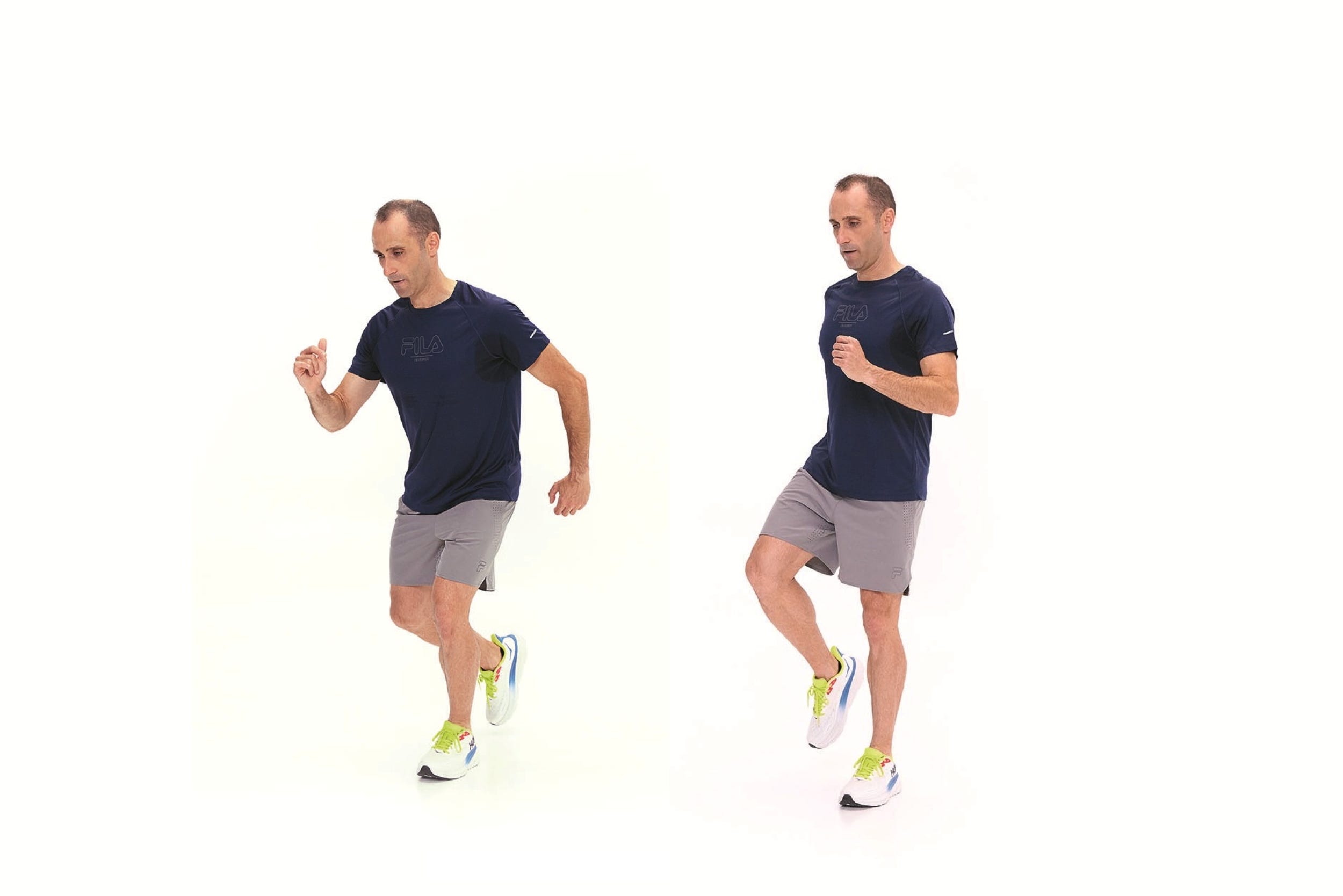 person demonstrating two running positions