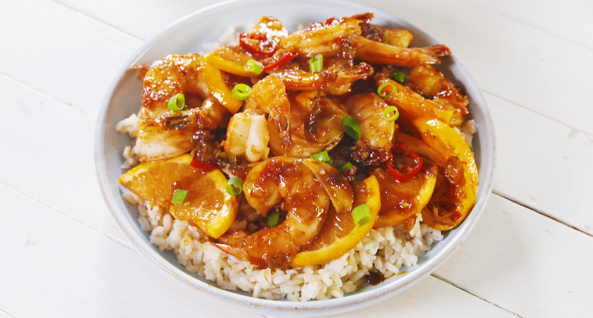 Video player poster image preview for Chili Shrimp Skillet with Cara Cara Oranges | Delish + Sunkist