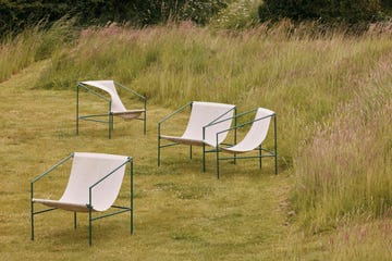 deck chairs in a field