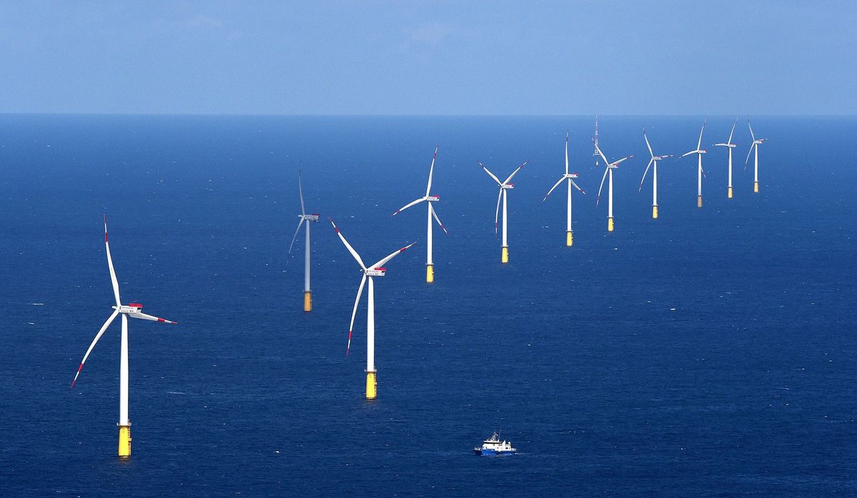 Het windmolenpark DanTysk in de Noordzee levert CO2vrije stroom aan Mnchen