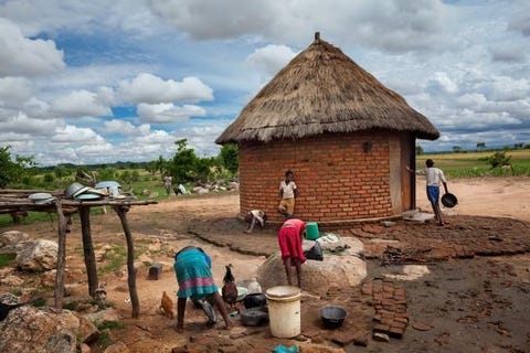Negen weeskinderen en hun bejaarde grootouders proberen hier het hoofd boven water te houden In Zimbabwe hebben bijna een miljoen kinderen een of beide ouders verloren aan aids