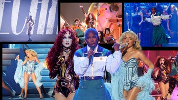 a collage of performance scenes showcasing various artists in elaborate costumes