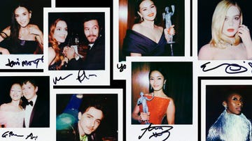collage of polaroid images capturing celebrities at the 2025 sag awards
