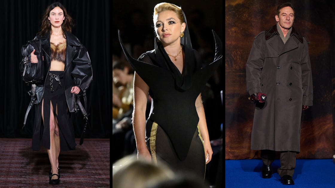fashion runway showcasing three distinct outfits