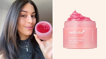 collagen jelly cream in a jar held by a person