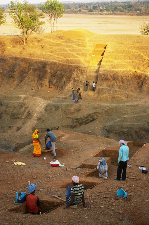 Opgravingen op de vindplaats in Dhaba in Madhya Pradesh CentraalIndia