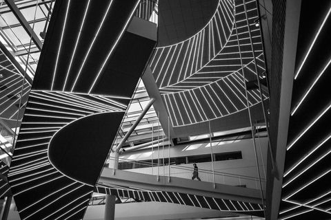 Het nieuwe OHSU Collaborative Life Sciences Building in Portland Oregon is ontworpen om natuurlijk licht binnen te laten vertelt fotograaf Pat Rose Haar foto herinnert aan een tekening van MC Escher omdat je niet weet welke kant nu de bovenkant is zegt Corcoran