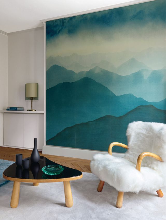 Wall, Room, Furniture, Interior design, Turquoise, Table, Wallpaper, Duck, Water bird, Interior design, 