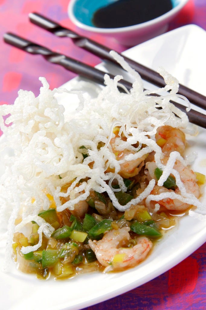 fideos fritos con gambas