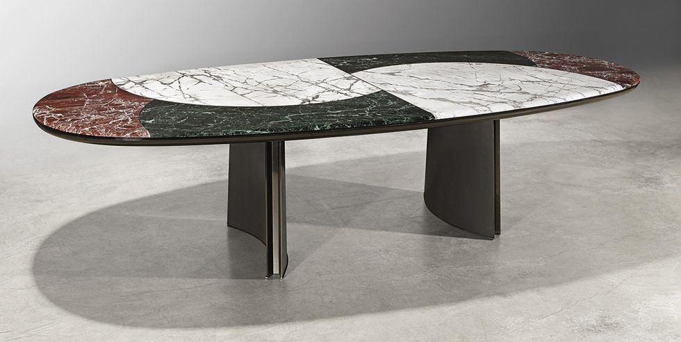 Furniture, Coffee table, Table, Sofa tables, Oval, End table, Marble, Outdoor table, Glass, Metal, 
