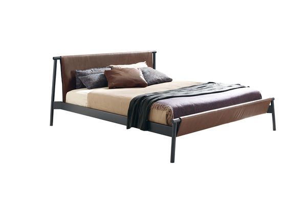 Furniture, Bed, Bed frame, Bedroom, Brown, Room, Leather, Wood, Mattress, Bedding, 