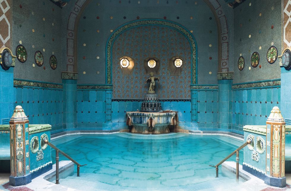 Blue, Holy places, Building, Interior design, Architecture, Room, Swimming pool, Thermae, Leisure, Baptistery, 