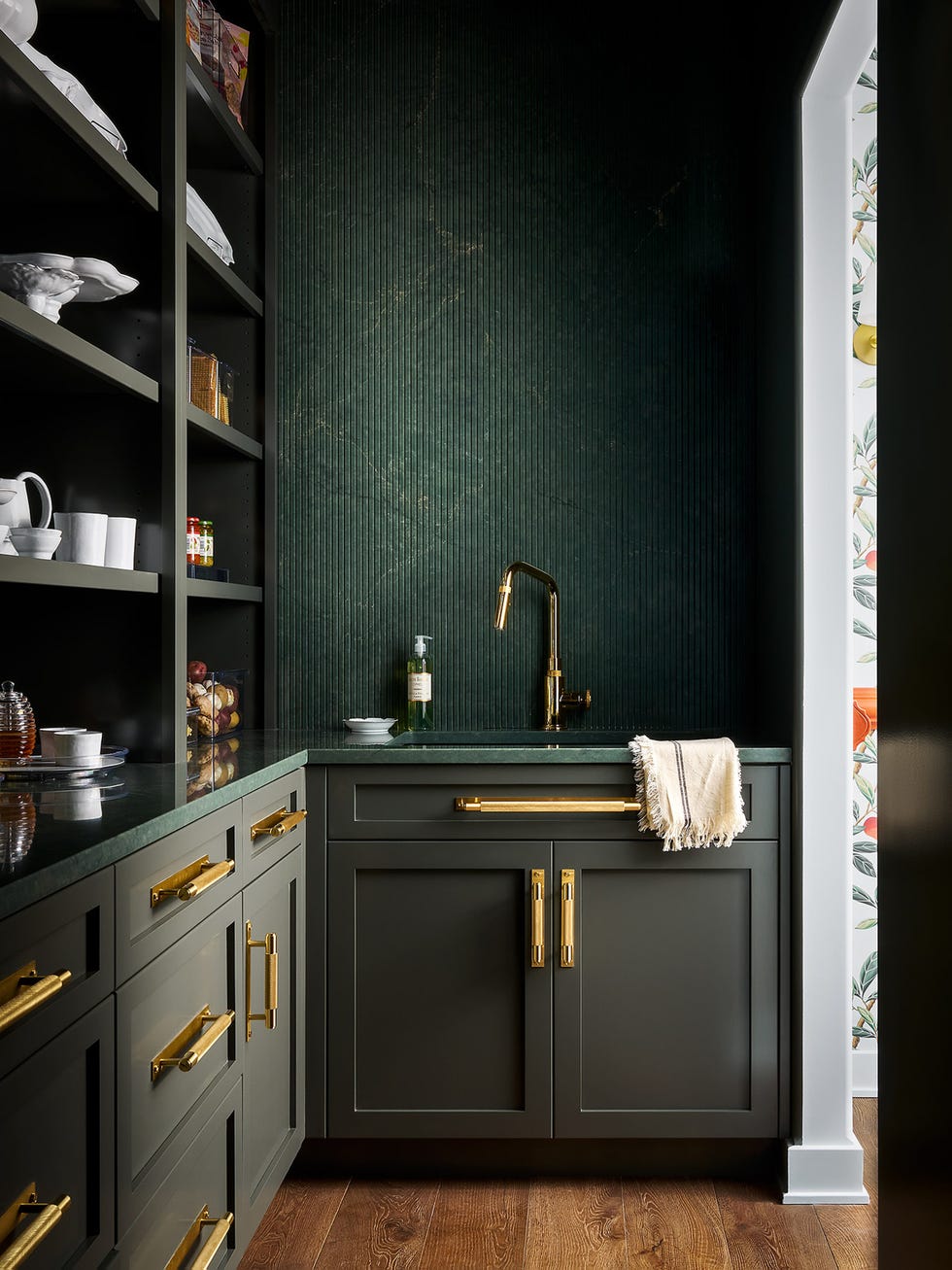 dark green kitchen pantry