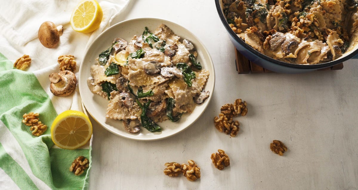 Video player poster image preview for This Ravioli With Mushroom Cream Sauce Has A Secret Ingredient