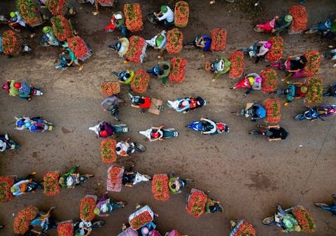 Boeren verkopen lychees die in Vietnam in juni worden geoogst