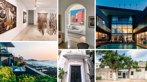 a collage of art galleries, hotels, and other chic venues in dakar