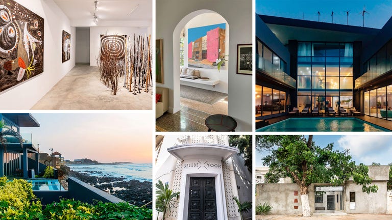 a collage of art galleries, hotels, and other chic venues in dakar