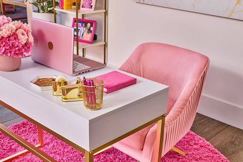 Pink, Furniture, Table, Room, Interior design, Coffee table, Living room, Shelf, Magenta, Rectangle, 