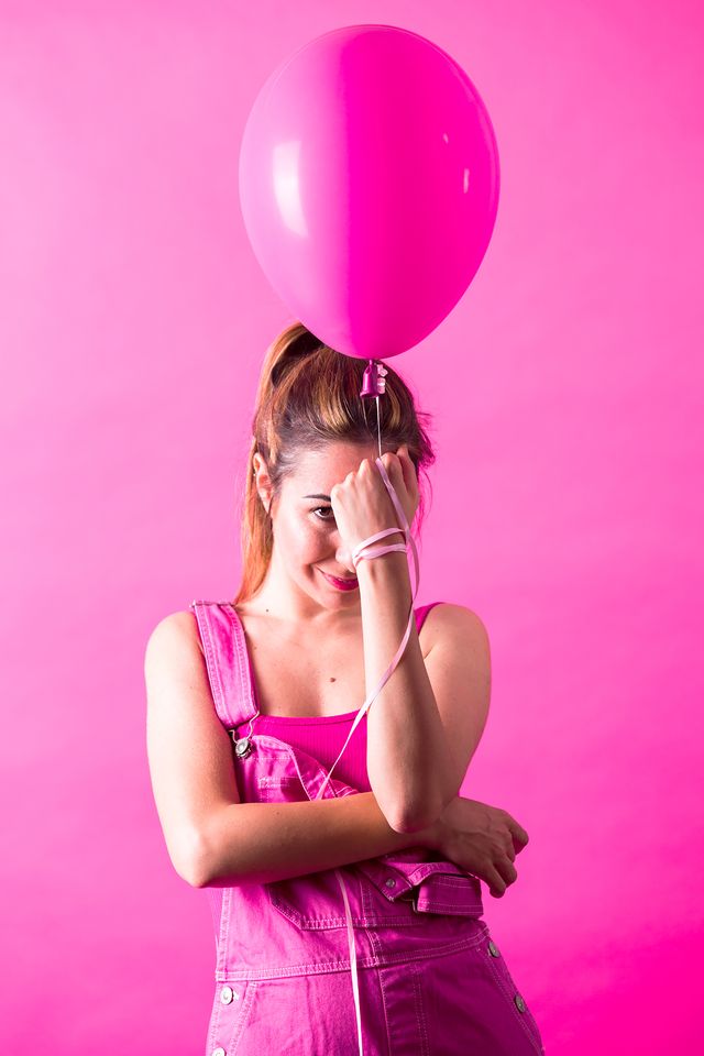Pink, Balloon, Magenta, Purple, Party supply, Beauty, Photo shoot, Photography, Happy, 