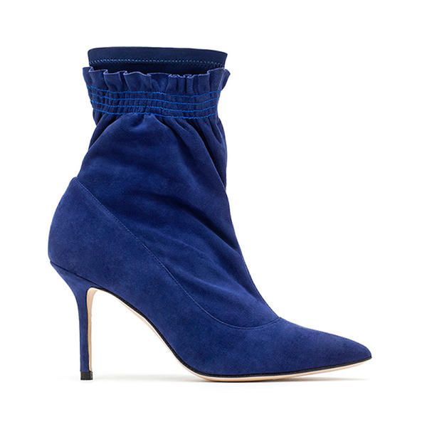 Footwear, Cobalt blue, Blue, High heels, Leather, Shoe, Electric blue, Boot, Suede, Leg, 