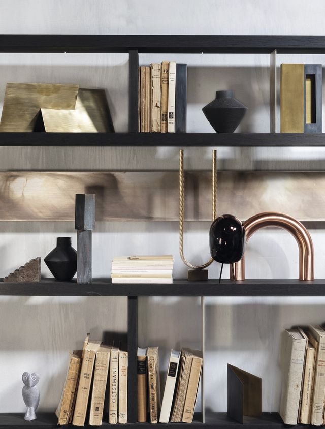 Shelf, Shelving, Furniture, Bookcase, Wall, Table, Iron, Interior design, Room, Material property, 