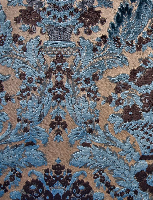 Blue, Brown, Pattern, Textile, Design, Lace, Beige, Pattern, Woven fabric, Motif, 