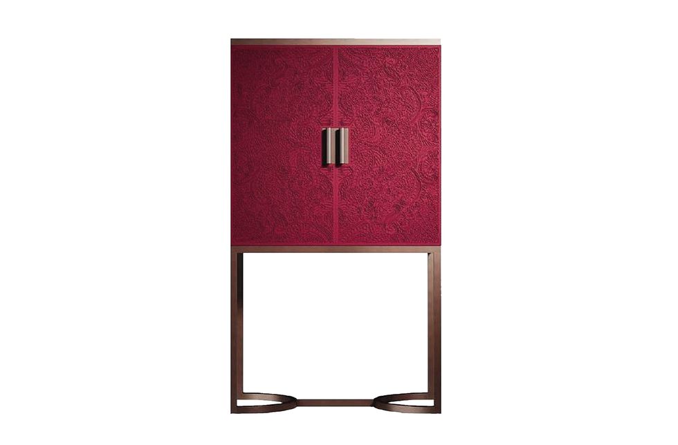 Red, Furniture, Door, Rectangle, Material property, Wardrobe, Table, Magenta, Cupboard, Glass, 
