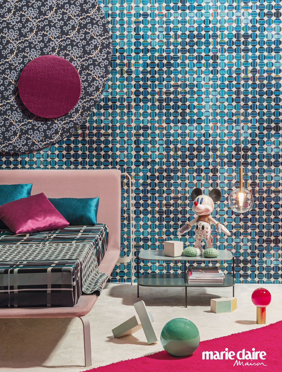 Turquoise, Living room, Wallpaper, Interior design, Wall, Room, Pink, Teal, Purple, Aqua, 