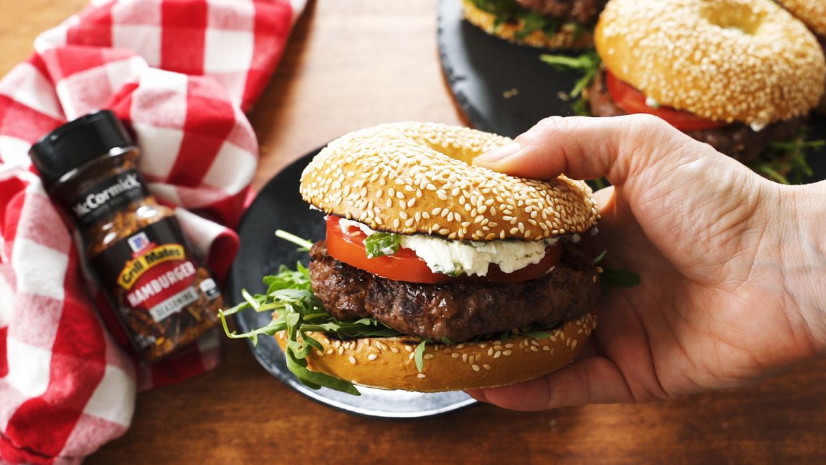 preview for Brunch Stans: This Sesame Bagel Burger Will Blow Your Mind