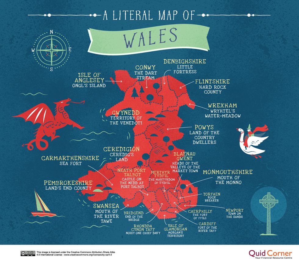 Literal Name Map Of Great Britain - Wales - Quick Quid