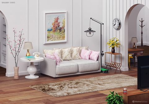 Furniture, Room, Living room, Interior design, Couch, Pink, Wall, Floor, Plant, studio couch, 