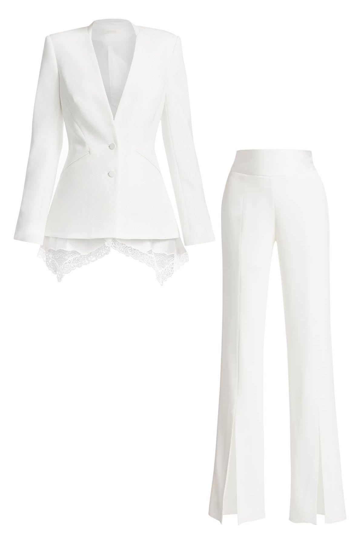 White Women's Office Suits Slim Fit Blazer Trousers Solid Color Ladies Suit  Long Sleeve+Trousers