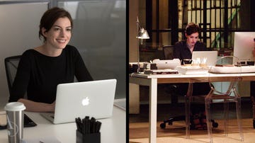 woman sitting at desk during the day and at night