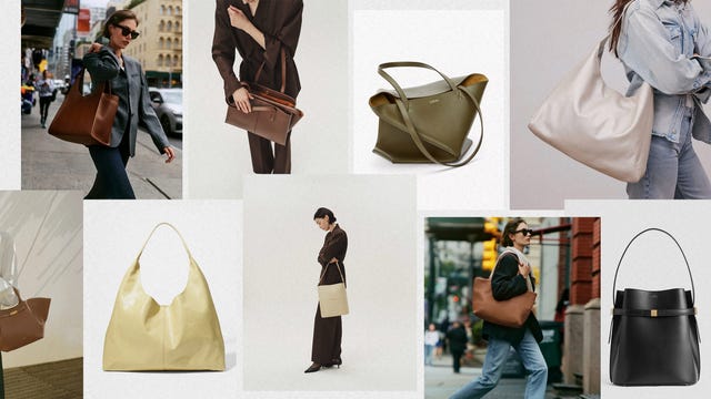 collage of leather tote bags for women